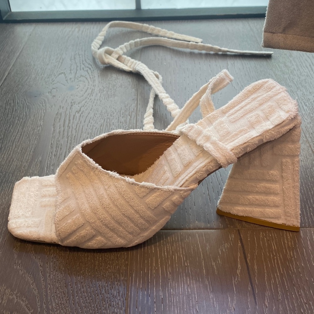 Cream Terry Cloth Block Heels